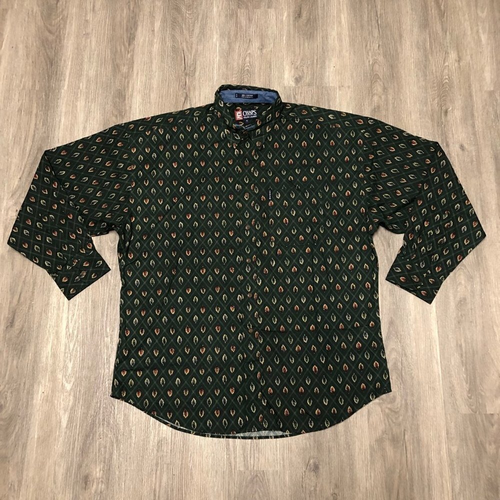 NWT Vintage Chaps by Ralph Lauren Men's Size XL Button Down Shirt Leaves 90s